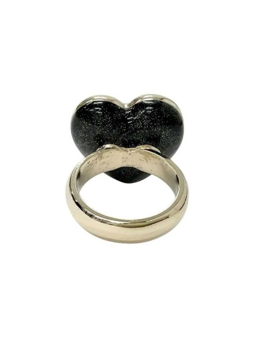 Chanel Ring Gold Black Coco Mark Heart Rhinestone